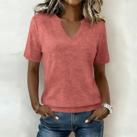 Tqcoqu Womens Tops Short Sleeve Summer Tops V Neck T Shirts Casual Basic Tees Loose Fit Shirt,Pink,Women's S-XXL