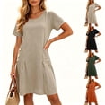 thumbnail image 1 of Tqcoqu Womens Tshirt Dresses with Pockets,Summer Casual Short Sleeve Sundresses,Crew Neck Modest Dresses A Line Mini Plus Size Dress,Army Green Women's S-XXXXXL, 1 of 10