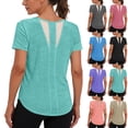 thumbnail image 1 of Tqcoqu Womens Workout Short Sleeve Shirts Round Neck with Breathable Mesh Lightweight for Fitness Yoga Running,Black,Women's S-XXL, 1 of 10