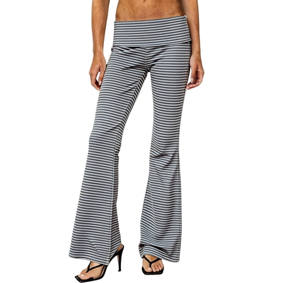 Tqcoqu Womens Y2k Striped Fold Over Pants,Low Rise Yoga Pants,Lounge Bottoms Color Block Wide Leg Flare Leggings Sweatpants,Gray Women's S-L