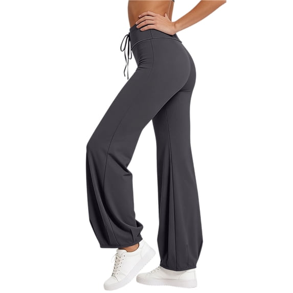 Tqcoqu Yoga Pants for Women Drawstring Elastic High Waisted Loose Fit Wide Leg Pants Workout with Bandage Pant,Dark Gray,Women's S-XXL