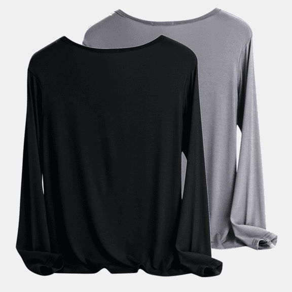 Tqyyweavej 2 Pack Women's Long Sleeve Shirts Modal Cotton V Neck Tunic Tops Casual Loose Fit Pullover Sweatshirts Curved Hem Shirts