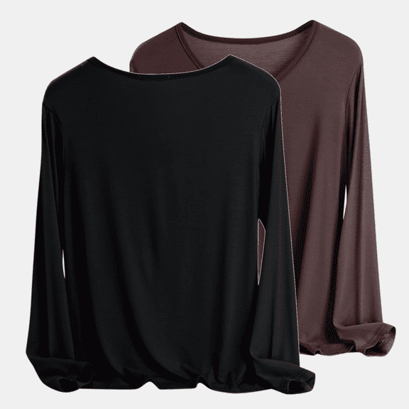 Tqyyweavej 2 Pack Women's Long Sleeve Shirts Modal Cotton V Neck Tunic Tops Casual Loose Fit Pullover Sweatshirts Curved Hem Shirts