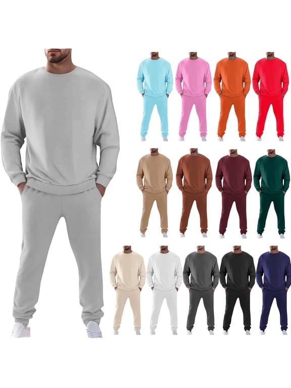 2 Piece Sweatsuits for Men Close Bottom Casual Pants with Pockets Active Athletic Workout Joggers Sweatsuits for Men