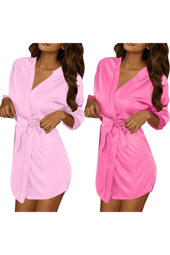 2Pcs Robe Womens Silk Robes Lace Kimonos Bridal Silky Robes for Brides Bridesmaids Wedding Nightgown Bathrobe Sleepwear