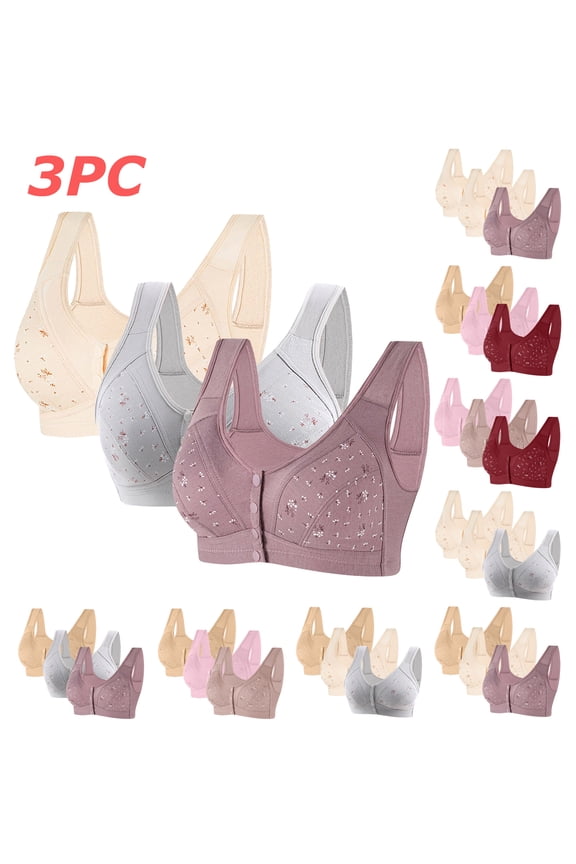 3 Pack Bras for Women Front Closure Full Coverage Push Up Bras Lightly Lined Cotton Wireless Bras, Gifts for Women S-4XL