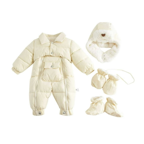 Tqyyweavej Baby Infant Boys Girls Snowsuit Winter Hooded Infant Footed Warm Jumpsuit Outerwear with Gloves for 3-24 Months
