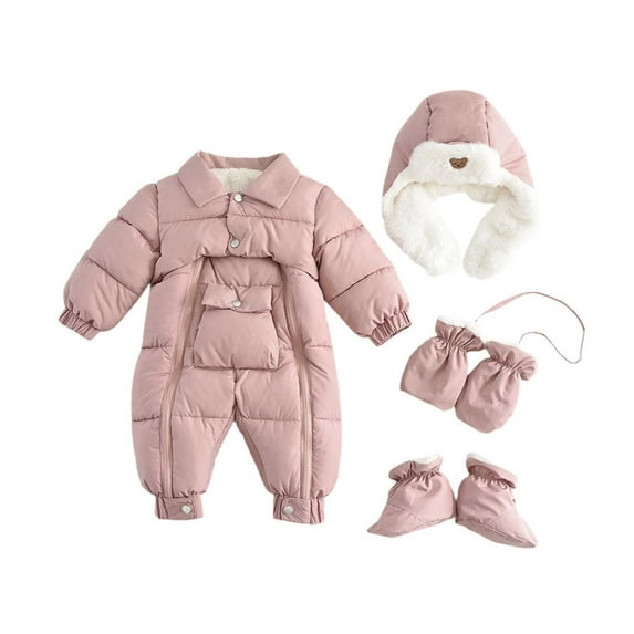 Tqyyweavej Baby Infant Boys Girls Snowsuit Winter Hooded Infant Footed Warm Jumpsuit Outerwear with Gloves for 3-24 Months