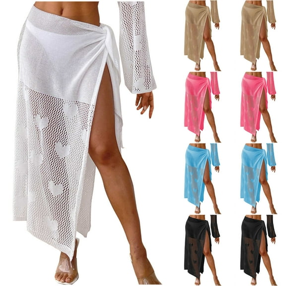 Tqyyweavej Beach Cover Up Skirt Long Sarong Wraps Popular Swimsuits Coverup Sheer Heart Pattern Free Size Cover Ups for Swimwear Women