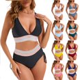 thumbnail image 1 of Tqyyweavej Bikini Sets for Women Strap Deep V Neck Color Block Swimwear Tops and Side Tied Tight High Waist Bikini Bottoms S-2XL, 1 of 10