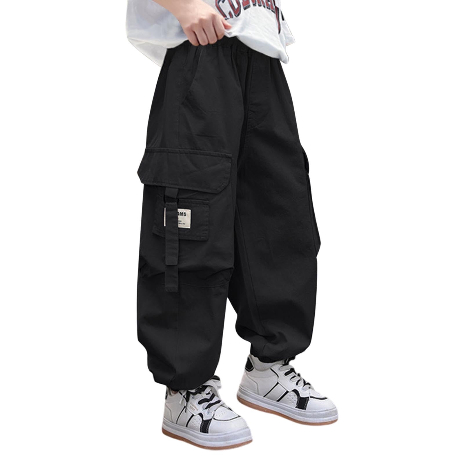 Tqyyweavej Boys Cargo Pants High Waist Baggy Pants Work Trousers