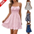 thumbnail image 1 of Tqyyweavej Cami Dress for Women Printed Drawstring Square Neck Mini Dress Cinched Sleeveless Spaghetti Strap Dress with Ruffle Hem, 1 of 6