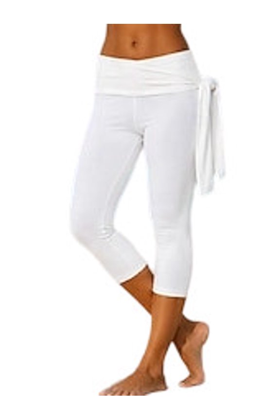 Capri Leggings for Women Stretchy Solid Color Tight Trousers Side Tied Workout Gym Yoga Pants Size S to 2XL, White