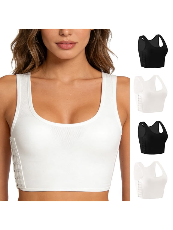 Chest Binder for Women Lightweight Seamless Shapewear Everyday Racerback Bras Side Closure Shockproof Compression Sport Bras