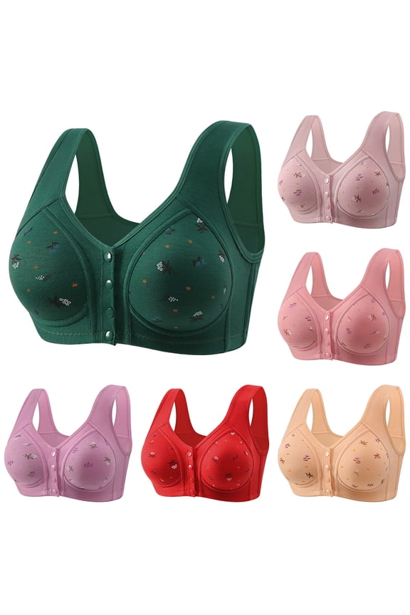 Daisy Bras for Older Women Breathable Everyday Cotton Front Closure Bras Wireless Pattern Comfort Push Up Bras Gifts for Women