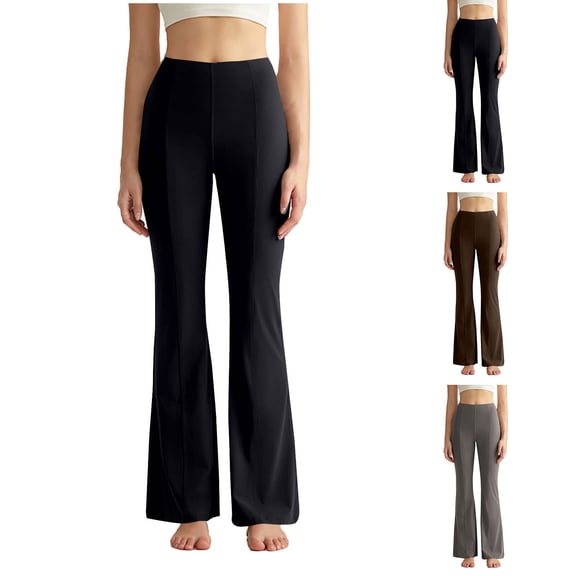 Tqyyweavej Flare Leggings for Women High Waist Tummy Control Solid Color Trousers Athletic Casual Yoga Pants with Pocktes Size S to 2XL