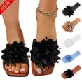 thumbnail image 1 of Tqyyweavej Flat Sandals for Women 3D Flower Solid Color Open Square Toe Sandals Slip On Comfortable Dressy Sandals Gifts for Women, 1 of 10