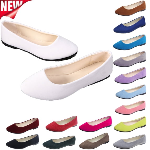 Tqyyweavej Flats Shoes for Women Faux Suede Slip-On Versatile Closed Toe Pumps Solid Color Vintage Ballet Flats Gifts for Women
