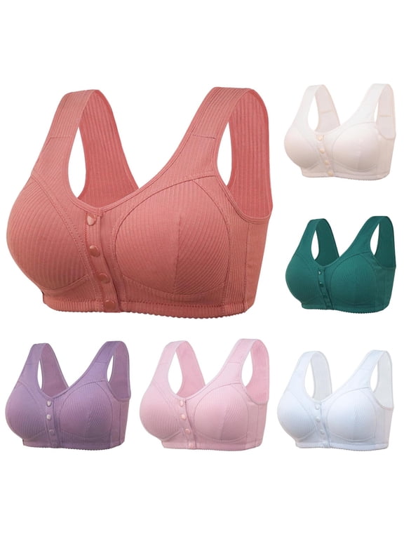 Front Closure Bras for Older Women Ribbed Comfort Full Coverage Bras No Underwire Cotton Everyday Bras Size 36 to 52