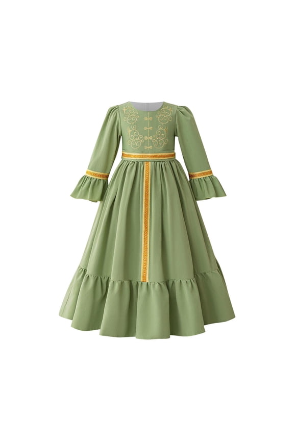 Girls Abaya Long Sleeve Prayer Dress Middle East Muslim Dubai Robe Ramadan Eid Kaftan for 4-8 Years