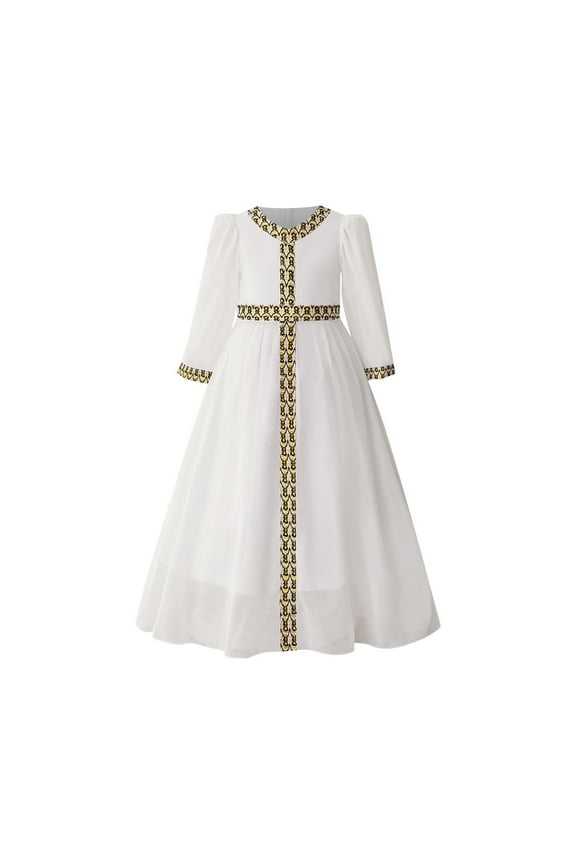 Girls Abaya Prayer Dresses Middle East Muslim Dress Long Sleeve Dubai Robe Ramadan Eid Kaftan for 4-8 Years