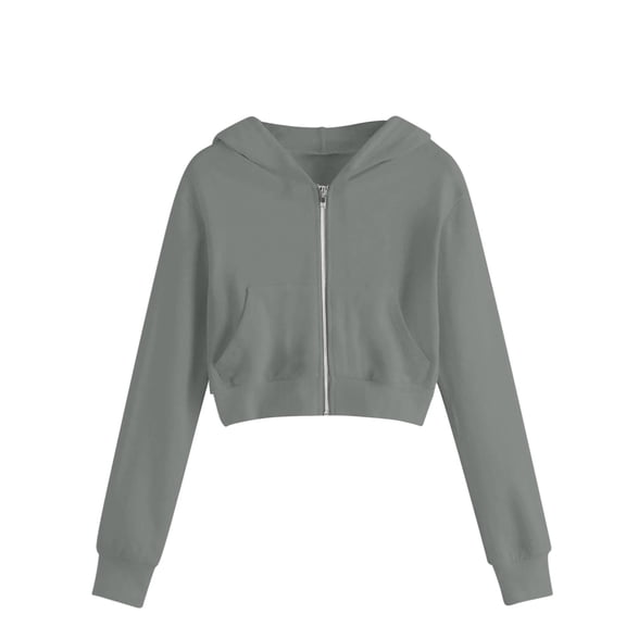 Tqyyweavej Girls Cropped Zip Up Hoodie Casual Solid Color Long Sleeve Coat Workout Hooded Sweatshirt with Pockets 5-14 Years