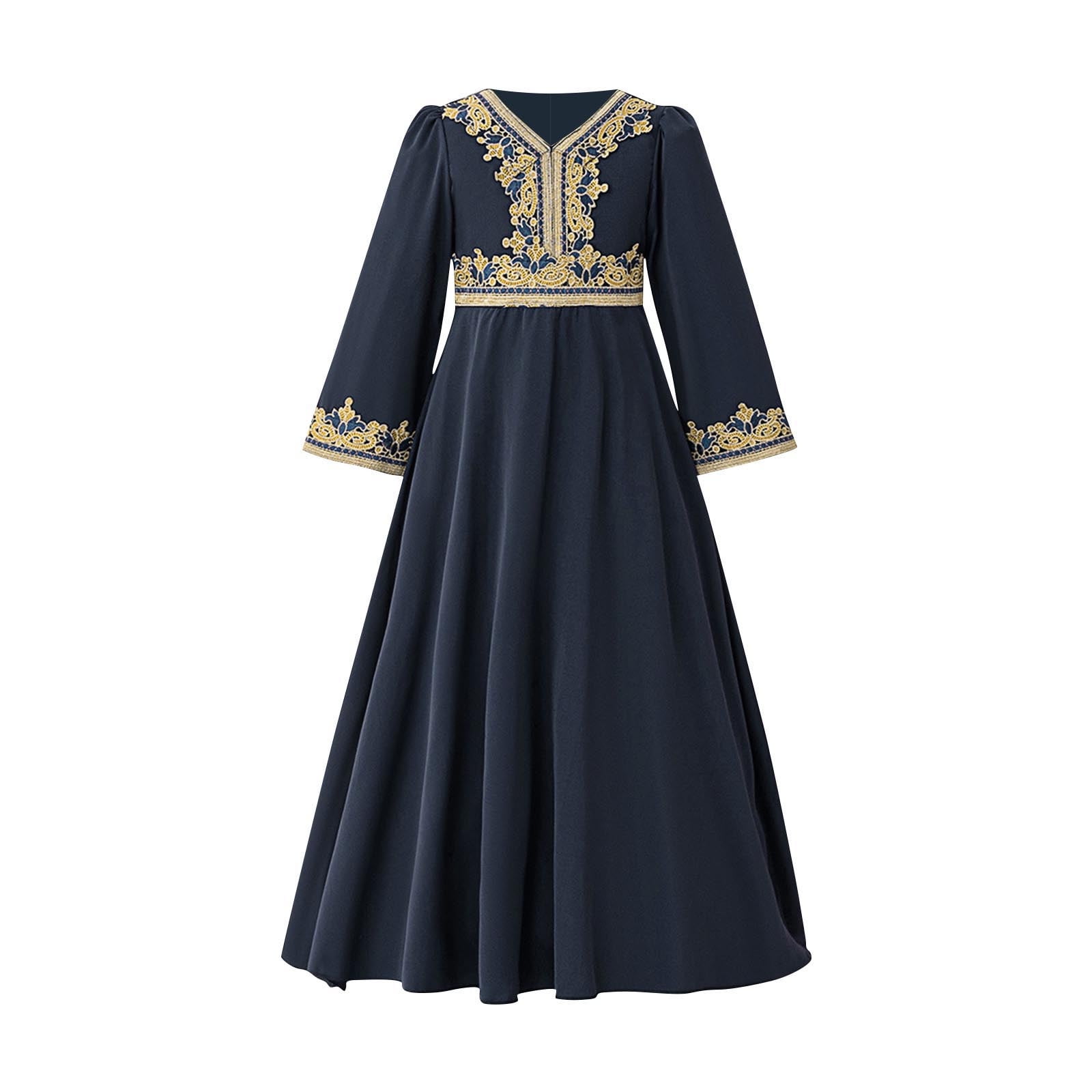 Tqyyweavej Girls Muslim Dresses Middle Eastern Banquet Long Sleeve Evening Princess Dress Exquisite Embroidered Crew-Neck Performance Dress 8-14y Tqyyweavej Girls Muslim Dresses Middle Eastern Banquet Long Sleeve Evening Princess Dress Exquisite Embroidered Crew-Neck Performance Dress 8-14y
