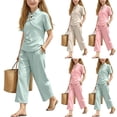 thumbnail image 1 of Tqyyweavej Girls Summer Outfits Qipao Chinese Solid Color Short Sleeve Tops and Pockets Straigt Leg Pants Traditional Clothes for Kids Toddler 1-10Y, 1 of 10