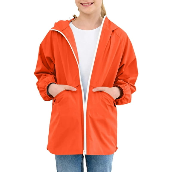 Tqyyweavej Girls Waterproof Jacket Kids Toddler Windproof Light Casual Outerwear Windbreaker Zipper Hooded Jackets Coat with Pockets (3-11Y)