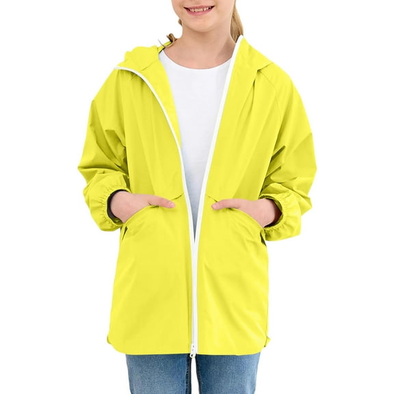 Tqyyweavej Girls Waterproof Jacket Kids Toddler Windproof Light Casual Outerwear Windbreaker Zipper Hooded Jackets Coat with Pockets (3-11Y)