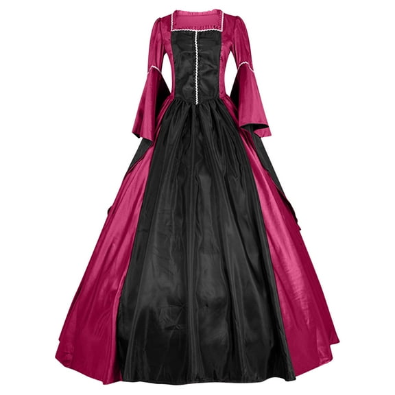 Tqyyweavej Gothic Dress for Women Medieval Victorian Costume Long Sleeve Square Neck Renaissance Halloween Costumes for Women