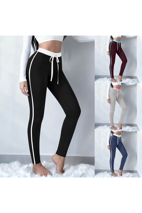 Leggings for Women Side Stripe Drawstring Track Pants Casual Color Block Slim Pants Joggers for Women Size S to 2XL