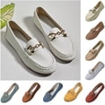 thumbnail image 1 of Tqyyweavej Loafers for Women Round Toe Slip On Metal Work Shoe Vintage Solid Color Leisure Flat Shoes Gifts for Women Size 36 to 42, 1 of 8