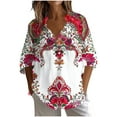 thumbnail image 1 of Tqyyweavej Long Sleeve Shirts for Women Button V Neck Casual Blouse Floral Printed Lightweight Loose Fit Collared Plus Size Tops S-3XL, 1 of 5