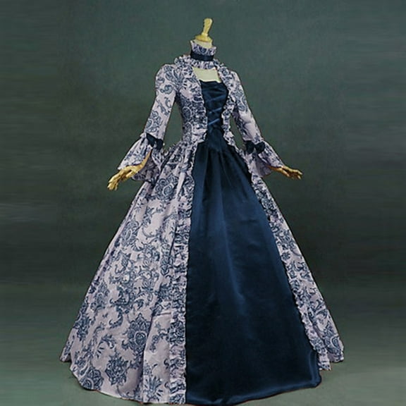 Tqyyweavej Medieval Victorian Dress for Women Vintage Renaissance Halloween Costumes Long Sleeve Square Neck Rococo Dresses Gothic Gown S-5XL