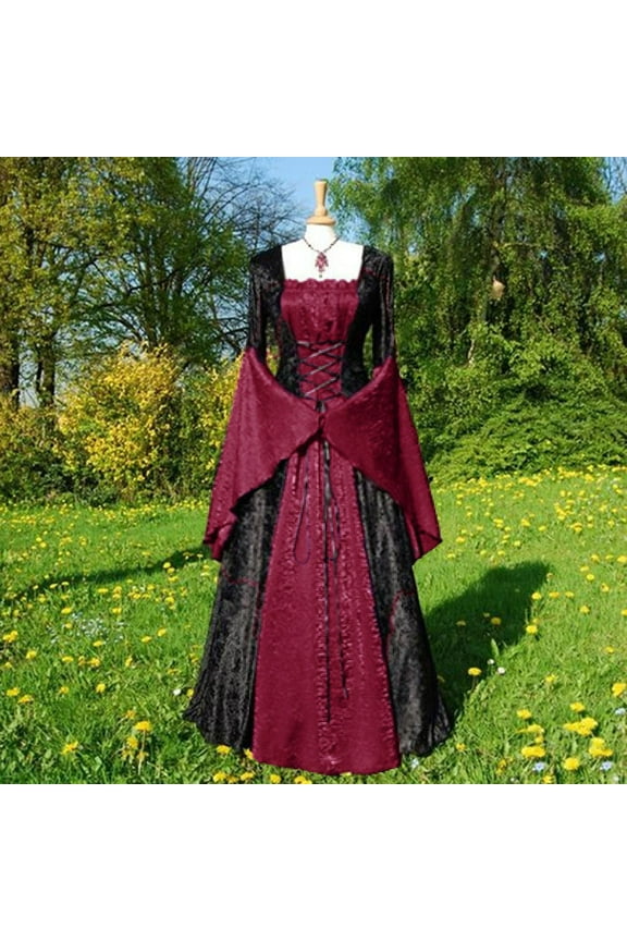 Medieval Victorian Dress for Women Vintage Witch Renaissance Gown Vampire Gothic Cosplay Halloween Costumes for Women S-5XL