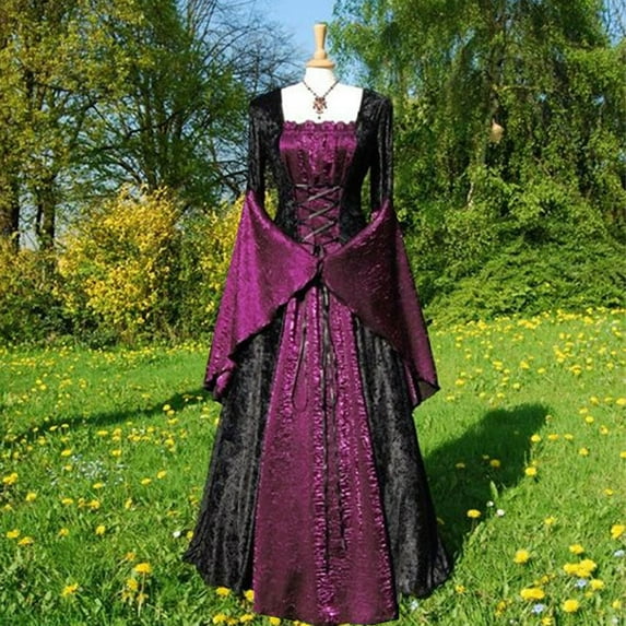 Tqyyweavej Medieval Victorian Dress for Women Vintage Witch Renaissance Gown Vampire Gothic Cosplay Halloween Costumes for Women S-5XL