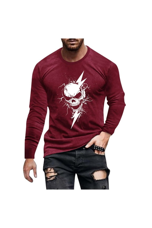 Men Halloween Costumes Shirts Adult Fun Printed Crew Neck Long Sleeve Casual Regular Fit Shirt M-5XL