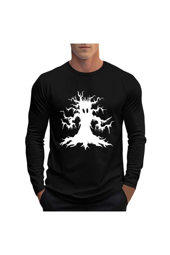 Men Halloween Shirts Plus Size Adult Fun and Funny Print Crew Neck Long Sleeve Casual Relaxed Fit Shirt Costumes M-5XL