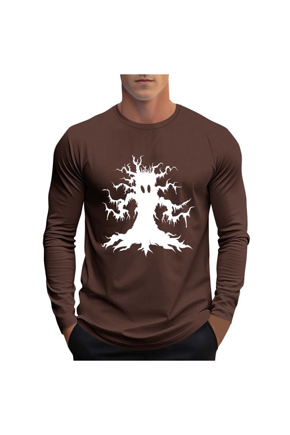 Men Halloween Shirts Plus Size Adult Fun and Funny Print Crew Neck Long Sleeve Casual Relaxed Fit Shirt Costumes M-5XL