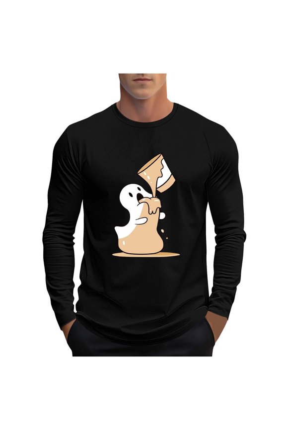 Men Halloween Shirts Plus Size Adult Print Crew Neck Long Sleeve Casual Relaxed Fit Shirt Costumes M-5XL