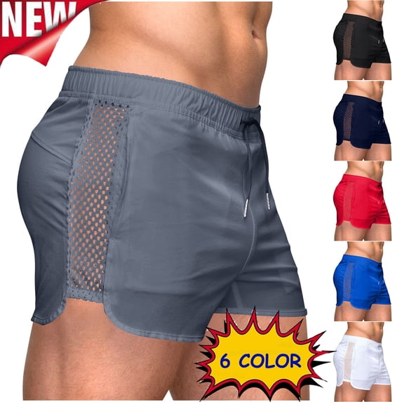 Tqyyweavej Men's Athletic Shorts Mesh Drawstring Summer Beach Booty Shorts Tight Solid Color Gym Shorts with Pockets for Surfing