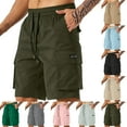 thumbnail image 1 of Tqyyweavej Men's Cargo Shorts Elastic Rise Mid Rise Stretchy Lounge Shorts Solid Color Drawstring Gym Shorts with Multi Pockets, 1 of 9
