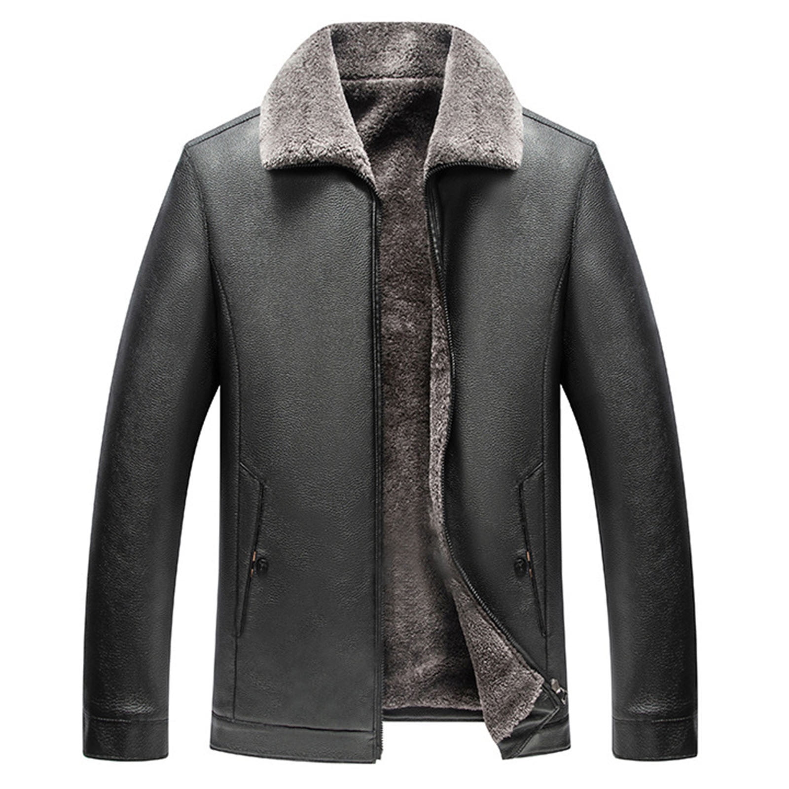 Tqyyweavej Men's Faux Leather Aviator Bomber Jacket with Fur Collar Warm Fleece Lined Biker Jackets Classic Vintage Winter Coats