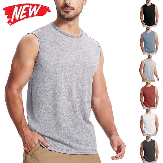 Tqyyweavej Men's Lightweight Tank Tops Sleeveless Athletic Crewneck Baselayer Shirts Stretch Solid Color Tees Tops for Running S-4XL