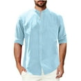 thumbnail image 1 of Tqyyweavej Men's Linen Shirts Long Sleeve Button Down Shirt Cotton Band Collar Solid Color Relaxed Fit Beach Shirts with Pocket, 1 of 6