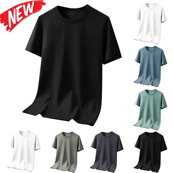 Tqyyweavej Men's Plus Shirts Breathable Short Sleeve Basic Stylish Tshirts Oversized Solid Color Crew Neck Lounge Tees Tops