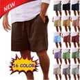 thumbnail image 1 of Tqyyweavej Men's Plus Size Linen Shorts Drawstring Elastic Waisted Casual Summer Beach Shorts Straight Leg Solid Color Workout Shorts with Pockets, 1 of 7