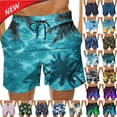 thumbnail image 1 of Tqyyweavej Men's Plus Size Swim Trunks Quick Dry Drawstring Straight Leg Beach Board Shorts Pull-On Print Swim Shorts with Pockets, 1 of 7