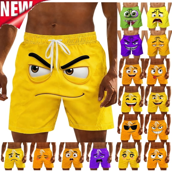 Tqyyweavej Men's Plus Swim Trunks Funny Pattern Wide Leg Board Shorts Drawstring Solid Color Swim Shorts with Pockets for Summer Beach Party